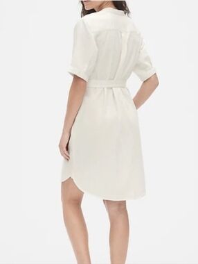 Gap White Linen Button Up Mini Dress Belted With Pockets Medium
